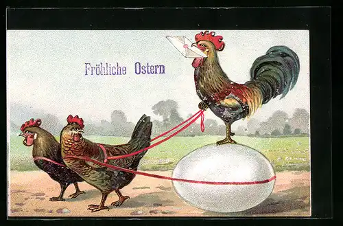 AK Hahn und Hühner zu Ostern