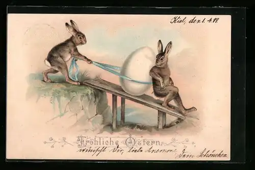 AK Osterhasen transportieren ein Osterei