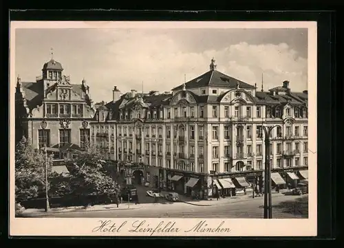 AK München, Strassenpartie mit Hotel Leinfelder und Geschäften