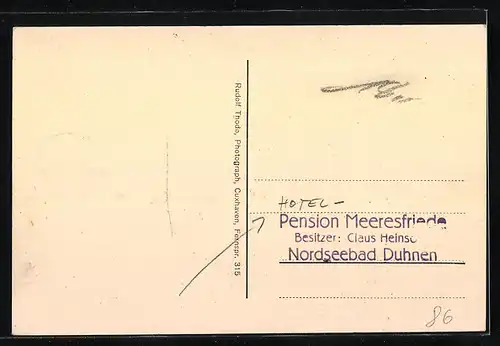 AK Duhnen /Nordsee, Partie am Wehrbergsweg mit Pension Meeresfriede