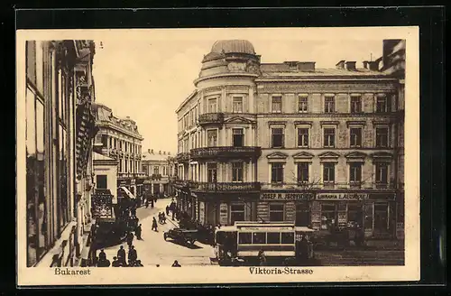 AK Bukarest, Strassenbahn in der Victoriastrasse
