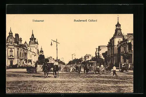 AK Bukarest, Boulevard Coltzei mit Strassenbahn