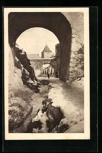 AK Kronstadt, Flusspartie mit Brücke