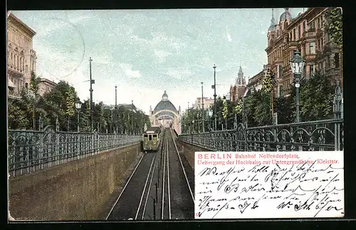 AK Berlin, Bahnhof Nollendorfplatz mit Übergang der Hochbrücke zur Untergrundbahn Kleiststrasse