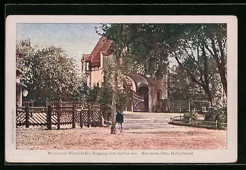 AK Berlin-Grunewald, Restaurant Hundekehle, Eingang vom Garten aus