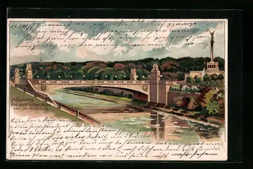 Lithographie München, Prinz-Regent-Luitpold-Brücke nach der Vollendung