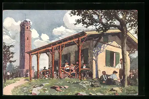 Künstler-AK Schutzhütte auf dem Weinbieth