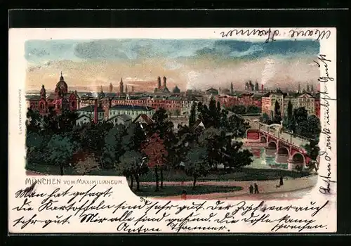 Lithographie München, Teilansicht vom Maximilianeum aus gesehen