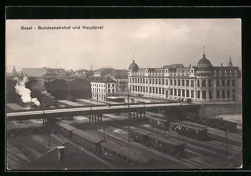 AK Basel, Bundesbahnhof und Hauptpost