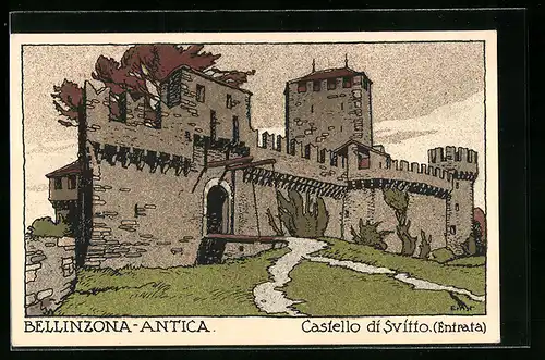 Steindruck-AK Bellinzona-Antica, Castello di Svitto, Entrata