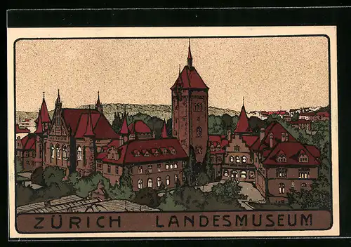 Steindruck-AK Zürich, Landesmuseum