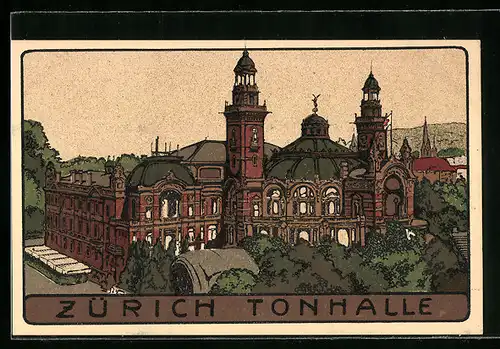 Steindruck-AK Zürich, Tonhalle