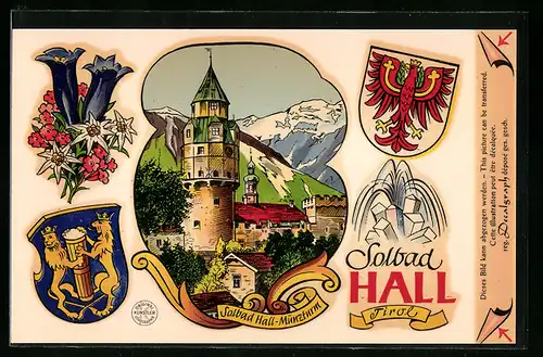 AK Solbad Hall, Münzturm, Wappen, Abziehbild