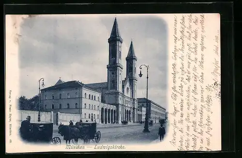 AK München, Ludwigskirche mit Strasse