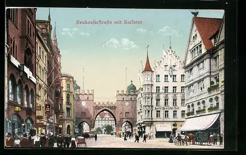 AK München, Neuhauserstrasse mit Karlstor