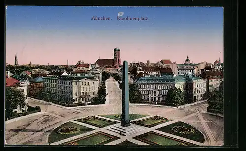 AK München, Karolinenplatz, Blick zur Frauenkirche