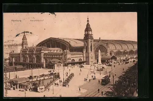 AK Hamburg-St.Georg, Hauptbahnhof mit Strasse aus der Vogelschau