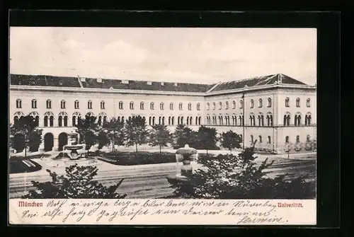 AK München, Universität mit Zierbrunnen