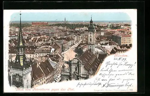 AK München, Blick vom Petersthurm gegen das Thal