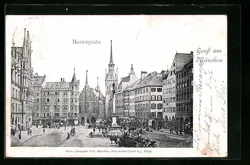 AK München, Marienplatz mit Säule