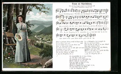 Lied-AK Hilmar Mückenberger: Drum an Auerschbarg, Dame wartet auf ihren Geliebten