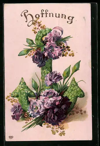 AK Hoffnung, Anker aus Kleeblättern mit Blumen