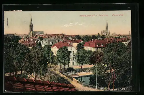 AK Mülhausen i. E., Panorama mit Kirche