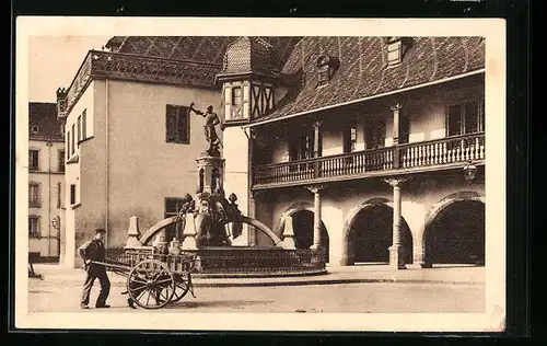 AK Kolmar, Strassenpartie mit Brunnen