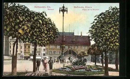 AK Mülhausen, l'Hôtel de Ville et Place de la Réunion