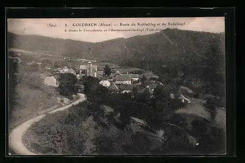 AK Goldbach /Alsace, Route du Kohlschlag et du Südelkopf, A droite le Freundstein et l`Hartmannswillerkopf