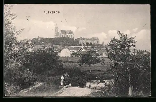 AK Altkirch, Ortspartie mit Kirche