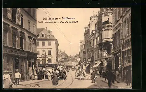 AK Mulhouse, Rue du sauvage, Strassenpartie