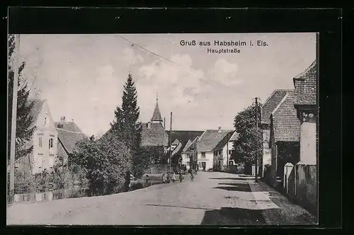 AK Habsheim i. Els., Hauptstrasse mit Kindern