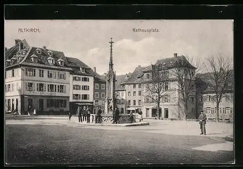 AK Altkirch, Rathausplatz mit Marien-Apotheke und Leuten