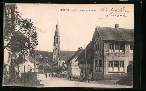 AK Pfetterhausen, Vue de l`Église, Entrée du bourg