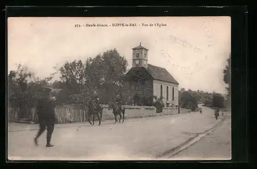 AK Soppe-le-Bas, Strassenansicht mit berittenen Soldaten