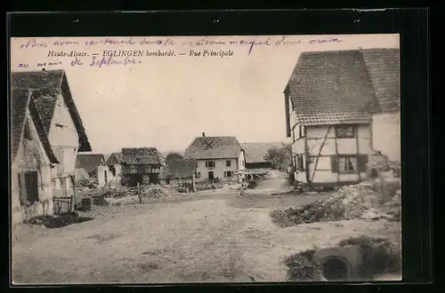 AK Eglingen, Eglingen bombardé, Rue Principale