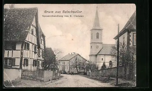 AK Balschweiler, Ortspartie mit Kirche