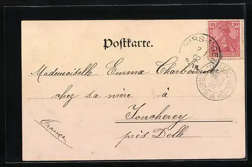 AK Mülhausen i. E., Teilansicht mit Kirche aus der Vogelschau