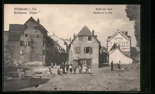 AK Mülhausen i. E., Ruine der Stadt, mit Kindergruppe