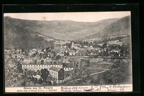 AK St. Amarin, Ortsansicht mit Hotel zum goldenen Löwen J. Scheibel