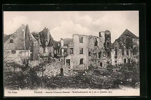 AK Thann, Avenue Scheurer-Kestner, Bombardements du Janvier 1915
