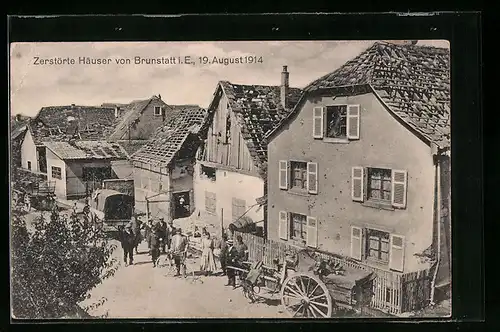 AK Brunstatt i. E., Zerstörte Häuser 1914