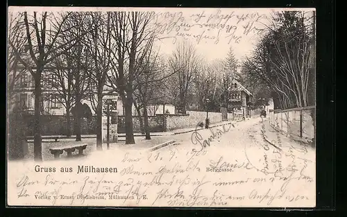 AK Mülhausen, Berggasse, Litfasssäule