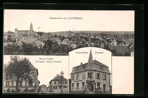 AK Lutterbach, Kaiserl. Postamt, Neues Viertel mit Privatstrasse Union Oesterle, Totalansicht