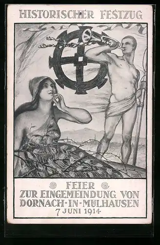 Künstler-AK Mülhausen-Dornach, Feier zur Eingemeindung 1914