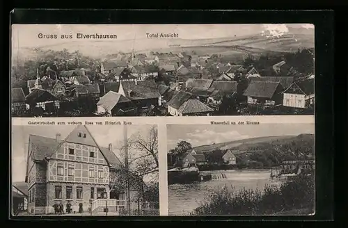 AK Elvershausen, Gasthaus zum weissen Ross H. Rien, Wasserfall an der Rhume, Totalansicht