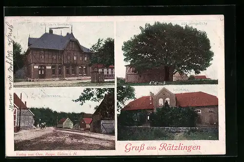 AK Rätzlingen, Gebäudeansicht, Baum, Ortspartie