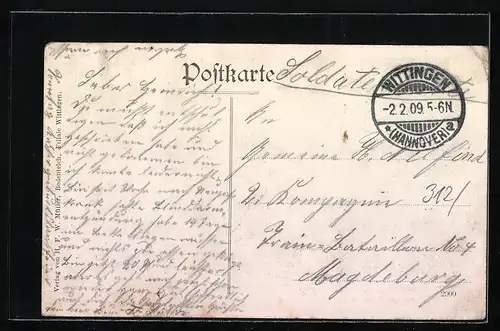 Passepartout-AK Stöcken /Kr. Isenhagen, Köthkes Dorfschmiede, Gasthaus Wienecke mit Garten, Gestefeldtsche Mühle, Lührs