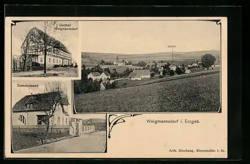 AK Weigmannsdorf /Erzgeb., Gasthof, Gemeindeamt, Totalansicht